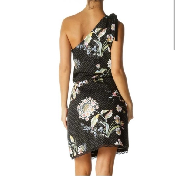 Anthropologie Maeve Ashbury Black Floral Studded One Shoulder Dress 6 NWT - Picture 2 of 8